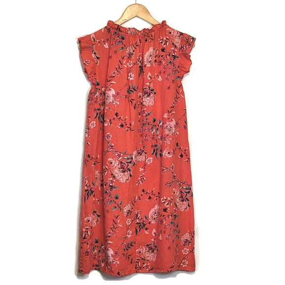 Bellambra Linen Floral Shift Dress Made in Italy Ruffle Midi Casual Summer M - Picture 5 of 12
